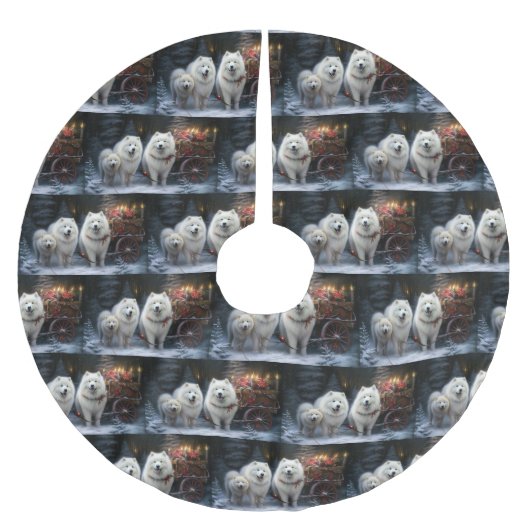 Samoyed Snowy Sleigh Kerstmisdecor Kerstboom Rok (Voorkant)