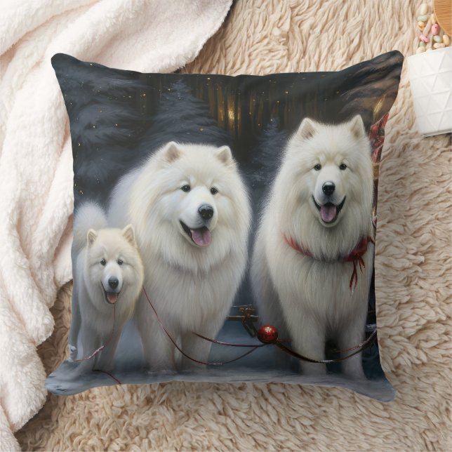 Samoyed Snowy Sleigh Kerstmisdecor Kussen (Deken)