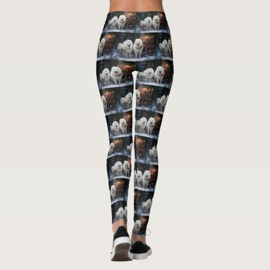 Samoyed Snowy Sleigh Kerstmisdecor Leggings (Achterkant)
