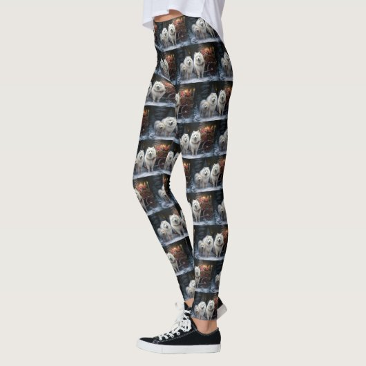 Samoyed Snowy Sleigh Kerstmisdecor Leggings (Links)