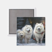 Samoyed Snowy Sleigh Kerstmisdecor Magneet (Voorkant / Achterkant)