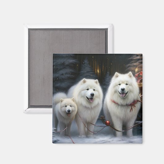 Samoyed Snowy Sleigh Kerstmisdecor Magneet (Voorkant / Achterkant)