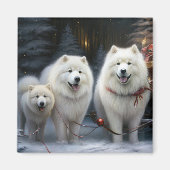 Samoyed Snowy Sleigh Kerstmisdecor Magneet (Voorkant)