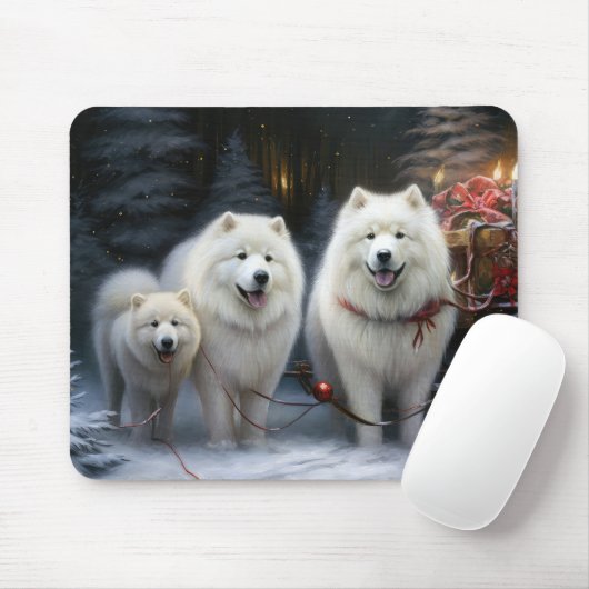 Samoyed Snowy Sleigh Kerstmisdecor Muismat (Met muis)