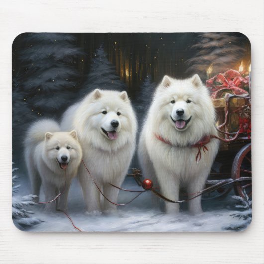 Samoyed Snowy Sleigh Kerstmisdecor Muismat (Voorkant)