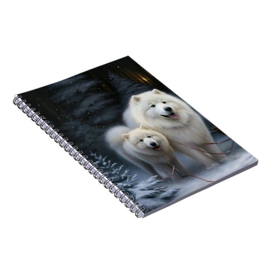 Samoyed Snowy Sleigh Kerstmisdecor Notitieboek (Rechterzijde)