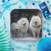 Samoyed Snowy Sleigh Kerstmisdecor Papieren Bordje (Feest)