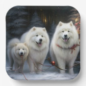 Samoyed Snowy Sleigh Kerstmisdecor Papieren Bordje (Voorkant)