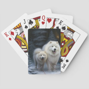 Samoyed Snowy Sleigh Kerstmisdecor Pokerkaarten