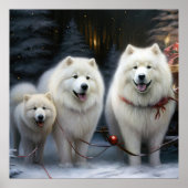 Samoyed Snowy Sleigh Kerstmisdecor Poster (Voorkant)