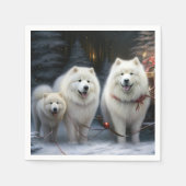Samoyed Snowy Sleigh Kerstmisdecor Servet (Voorkant)