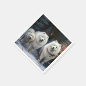 Samoyed Snowy Sleigh Kerstmisdecor Servet (Hoek)