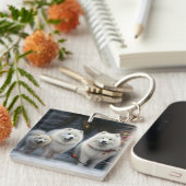 Samoyed Snowy Sleigh Kerstmisdecor Sleutelhanger (Voorkant Rechts)