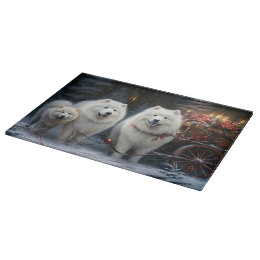 Samoyed Snowy Sleigh Kerstmisdecor Snijplank (Hoek)