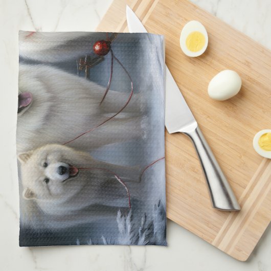 Samoyed Snowy Sleigh Kerstmisdecor Theedoek (Quarter Fold)