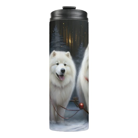 Samoyed Snowy Sleigh Kerstmisdecor Thermosbeker (Voorkant)