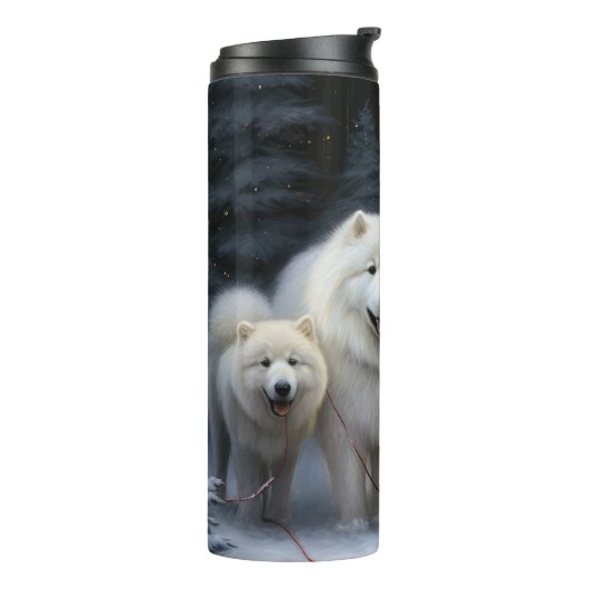 Samoyed Snowy Sleigh Kerstmisdecor Thermosbeker (Gedraaid links)