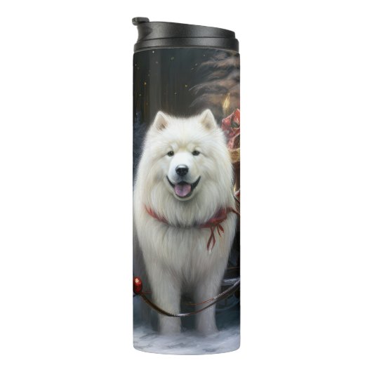 Samoyed Snowy Sleigh Kerstmisdecor Thermosbeker (Geroteerd rechts)