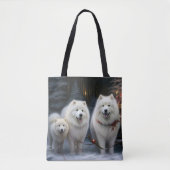Samoyed Snowy Sleigh Kerstmisdecor Tote Bag (Voorkant)