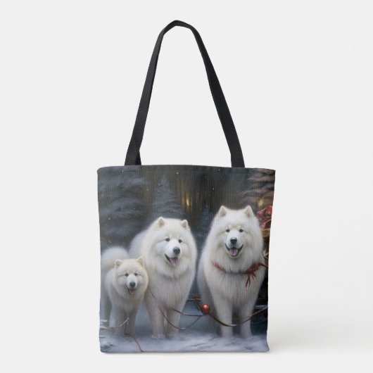 Samoyed Snowy Sleigh Kerstmisdecor Tote Bag (Achterkant)