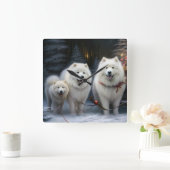 Samoyed Snowy Sleigh Kerstmisdecor Vierkante Klok (Huis)