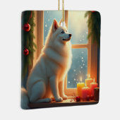Samoyed Under the Mistletoe Christmas Painting Keramisch Ornament (Rechts)