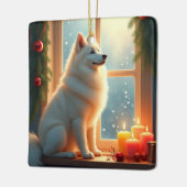 Samoyed Under the Mistletoe Christmas Painting Keramisch Ornament (Links)