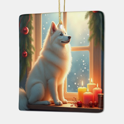Samoyed Under the Mistletoe Christmas Painting Keramisch Ornament (Links)