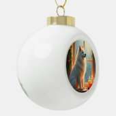 Samoyed Under the Mistletoe Christmas Painting Keramische Bal Ornament (Links)