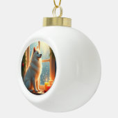 Samoyed Under the Mistletoe Christmas Painting Keramische Bal Ornament (Rechts)