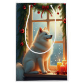 Samoyed Under the Mistletoe Christmas Painting Medium Cadeauzakje (Voorkant)