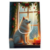 Samoyed Under the Mistletoe Christmas Painting Medium Cadeauzakje (Achterkant)
