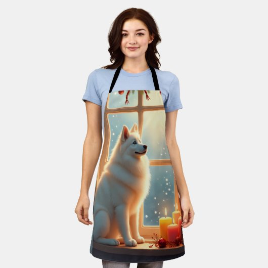 Samoyed Under the Mistletoe Christmas Painting Schort (Gedragen)