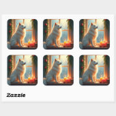 Samoyed Under the Mistletoe Christmas Painting Vierkante Sticker (Vel)