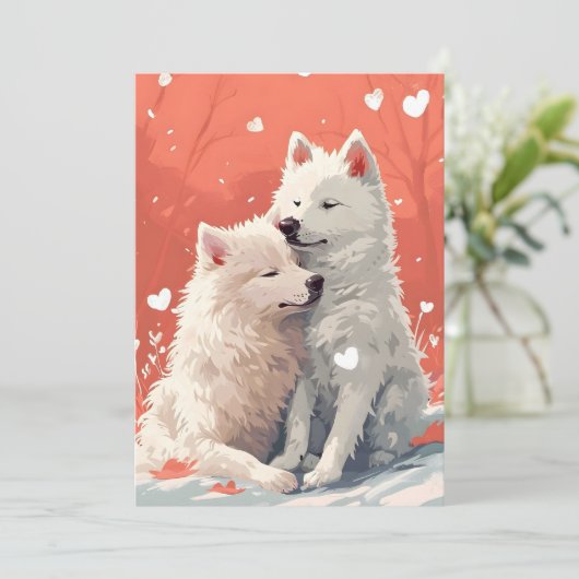 Samoyed Valentijnsdag  Feestdagenkaart (Staand voorkant)