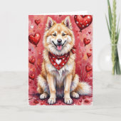 Samoyed Valentijnsdag Hond met Hartjes Rood Kaart (Voorkant)