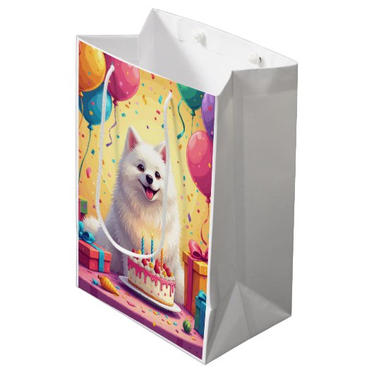 Samoyed Verjaardagsfeest Medium Cadeauzakje (Voorkant Gekanteld)