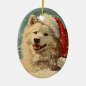 Samoyed vintage kerst keramisch ornament (Voorkant)