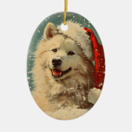 Samoyed vintage kerst keramisch ornament