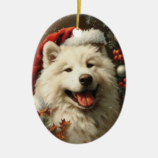 Samoyed Vintage Kerstmis Keramisch Ornament (Voorkant)