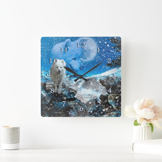 SAMOYED VOLLE MAAN WINTER VIERKANTE KLOK (Huis)