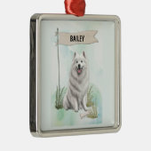 Samoyed Watercolor Personalized Dog Metalen Ornament (Rechts)