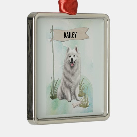 Samoyed Watercolor Personalized Dog Metalen Ornament (Rechts)