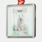 Samoyed Watercolor Personalized Dog Metalen Ornament (Links)
