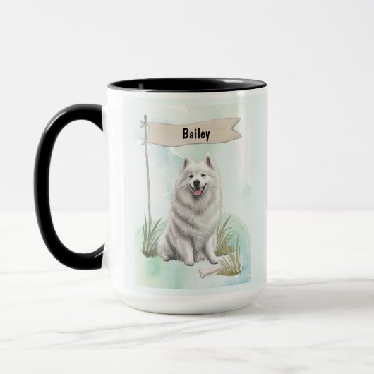 Samoyed Watercolor Personalized Dog Mok (Links)