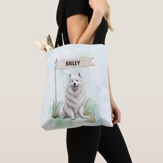 Samoyed Watercolor Personalized Dog Tote Bag (Dichtbij)