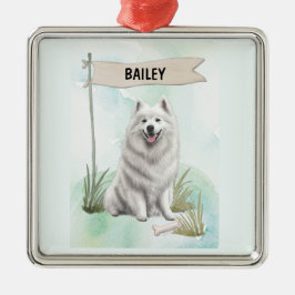 Samoyed Waterverf Gepersonaliseerde Hond Metalen Ornament
