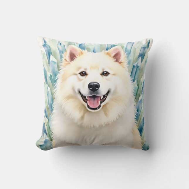 Samoyed Waterverf IJskristal Kunst Kussen (Voorkant)