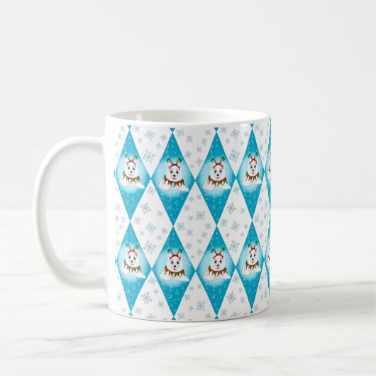 Samoyed Winter Holiday Diamond Pattern Koffiemok (Links)