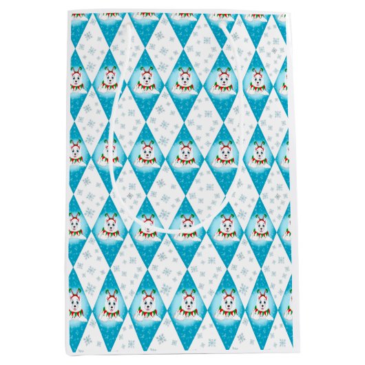 Samoyed Winter Holiday Diamond Pattern Medium Cadeauzakje (Voorkant)